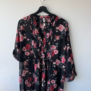 Floral Black and Pink Blouse